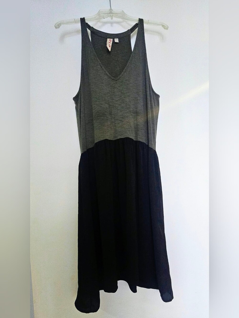 Anthropologie V-Neck Two-Tone Maxi Dress - Olive & Black